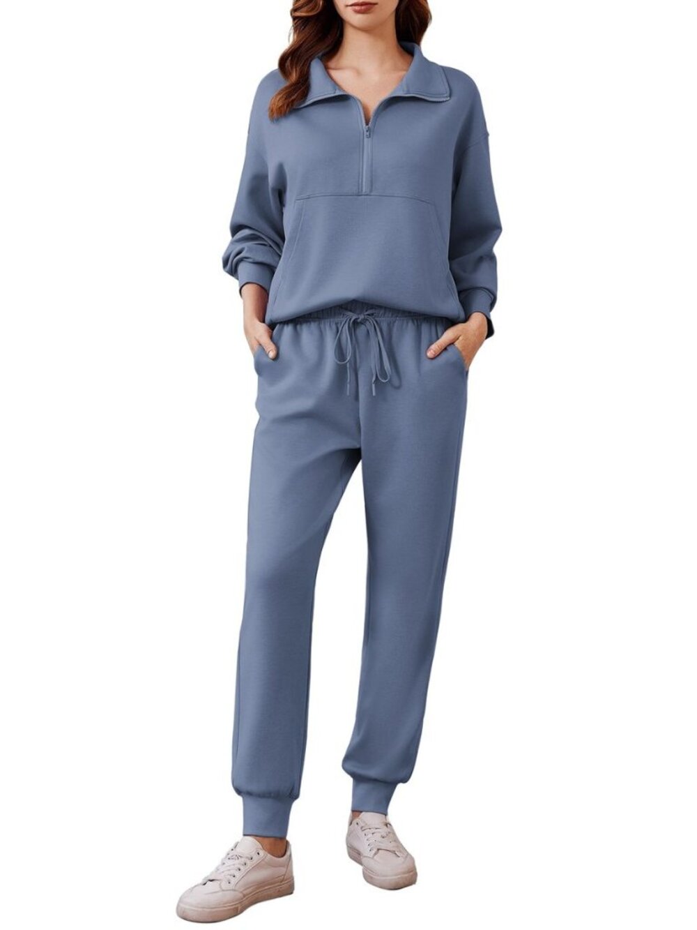2 Piece Sets for Women Long Sleeve Half Zip Tracksuit Jogger Sets